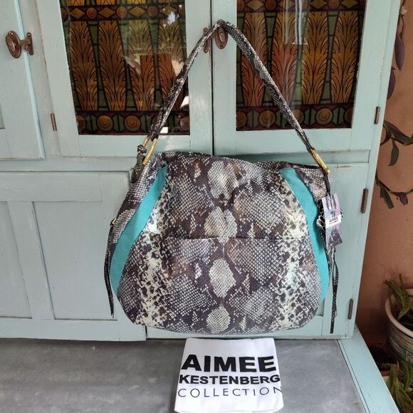 Aimee Kestenberg Tuscany Cobra Print Pebble Leather and Suede Hobo Shoulder Bag - Picture 2 of 10